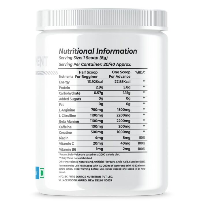 An image showcasing Storm pre workout supplement nutritional information on its jar