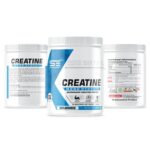 An image showcasing creatine monohydrate supplement jar and its nutritional information