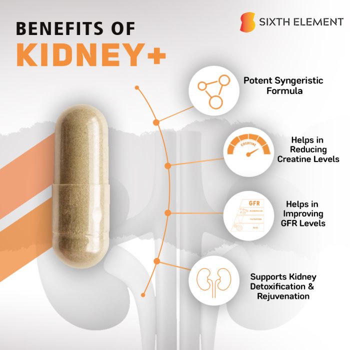 An image describing benefits of Kidney+ supplement product