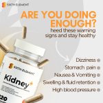 An image describing warning signs of Kidney featuring Kidney+ supplement product bottle