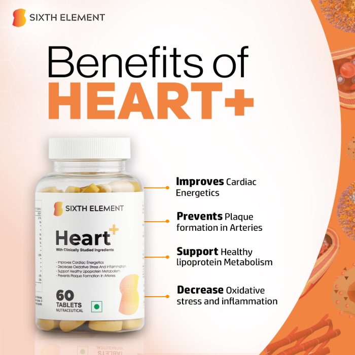 An image describing benefits of heart+ supplement product